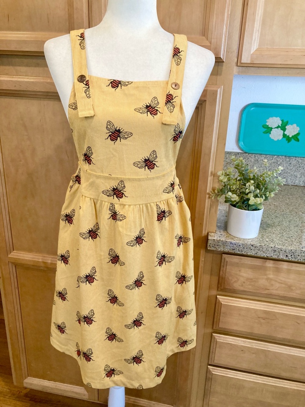 Yellow Bee Print Overall Dress